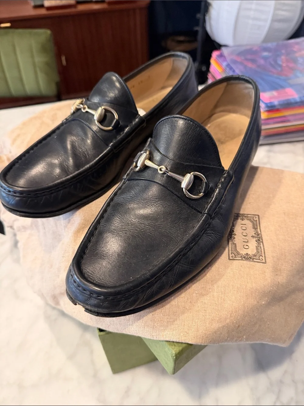 Gucci Men's Black Leather Horsebit Loafers